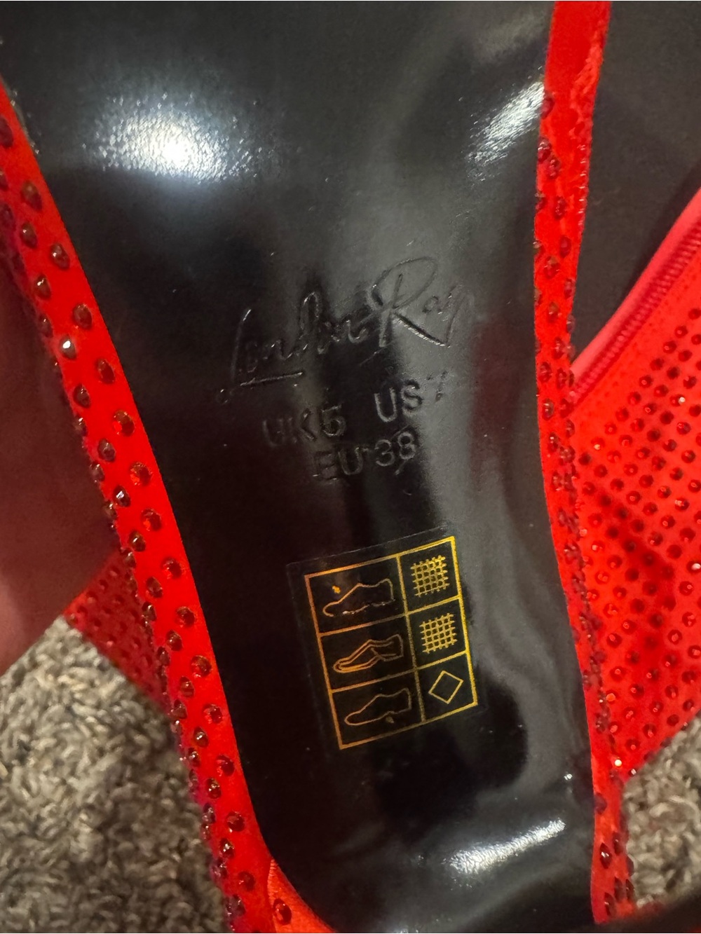 Red Rhinestone Knee-High Stiletto Boots - Picture 4 of 5